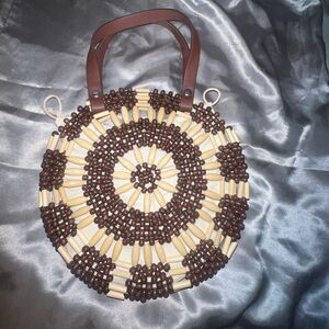 Brown and Cream Beaded Handbag